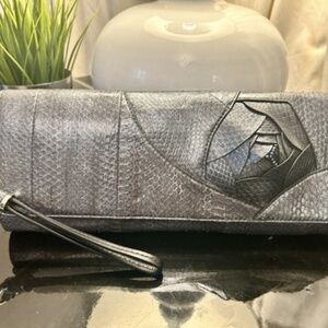 Cocomojo Handbag Python Leather Designer Snake Skin Silver Clutch BRAND NEW